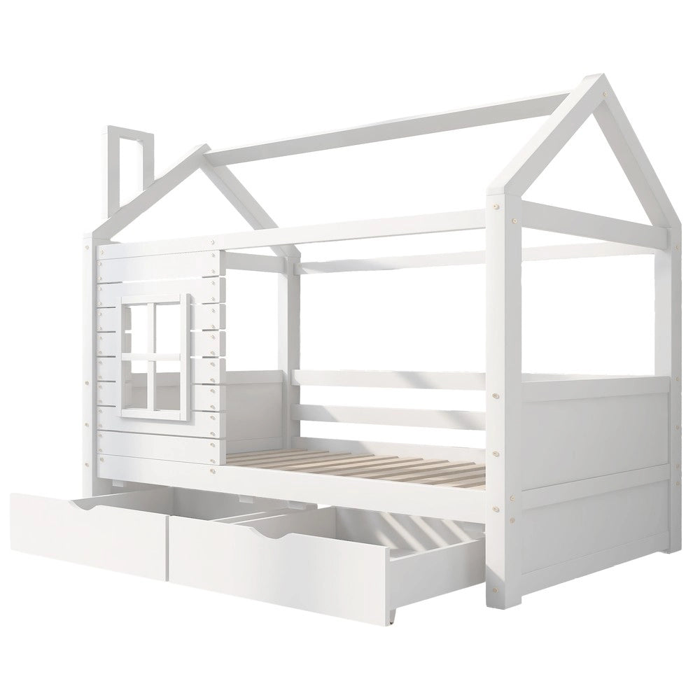 Letto Casetta Bambini in Legno Massello con Rete a Doghe ¨C Xylo ¨C Bianco 90x200