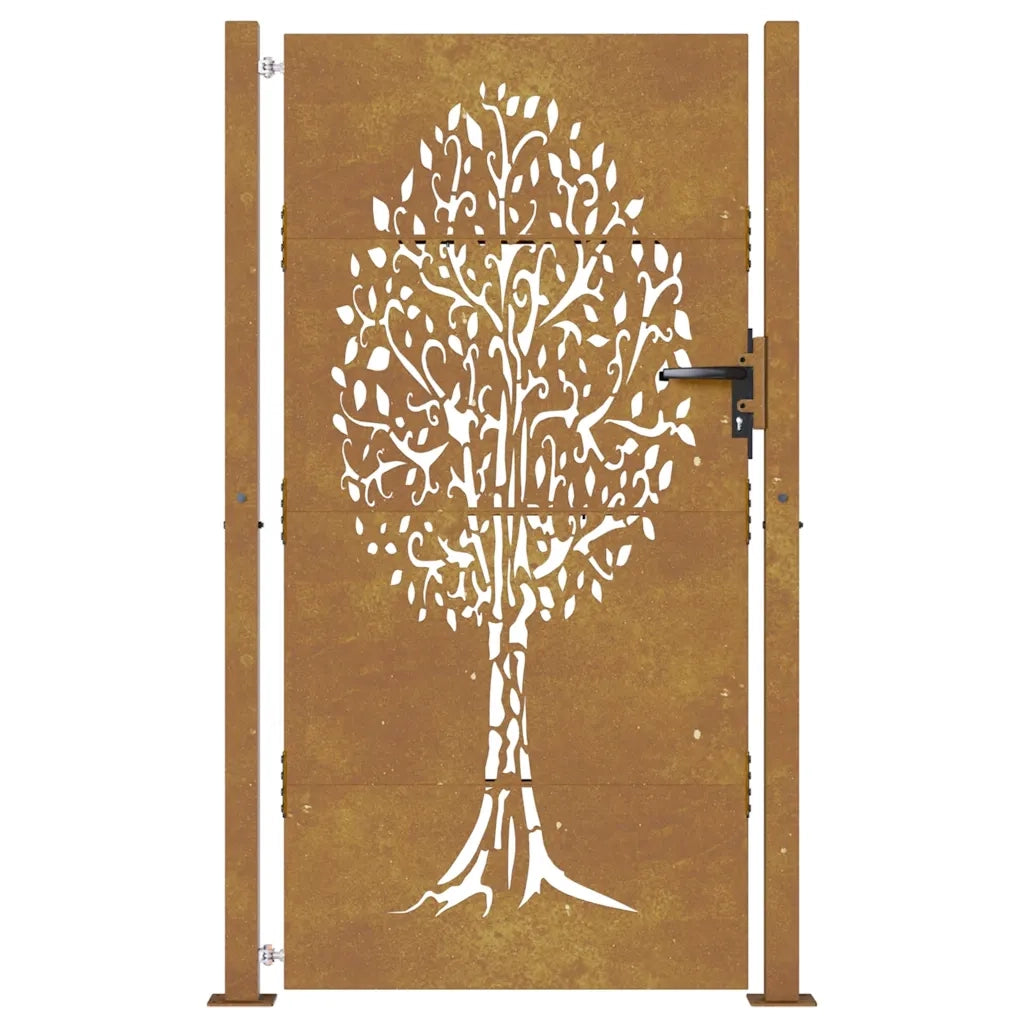 Cancello da giardino 100x175 cm in acciaio Corten con design ad albero 153218