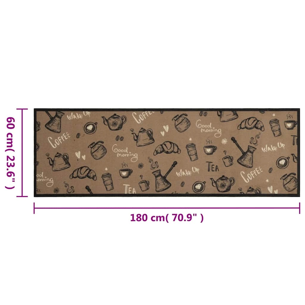 Tappetino da cucina lavabile design elegante per uso interno ed esterno 180 x 60 cm velluto marrone 02_0056427