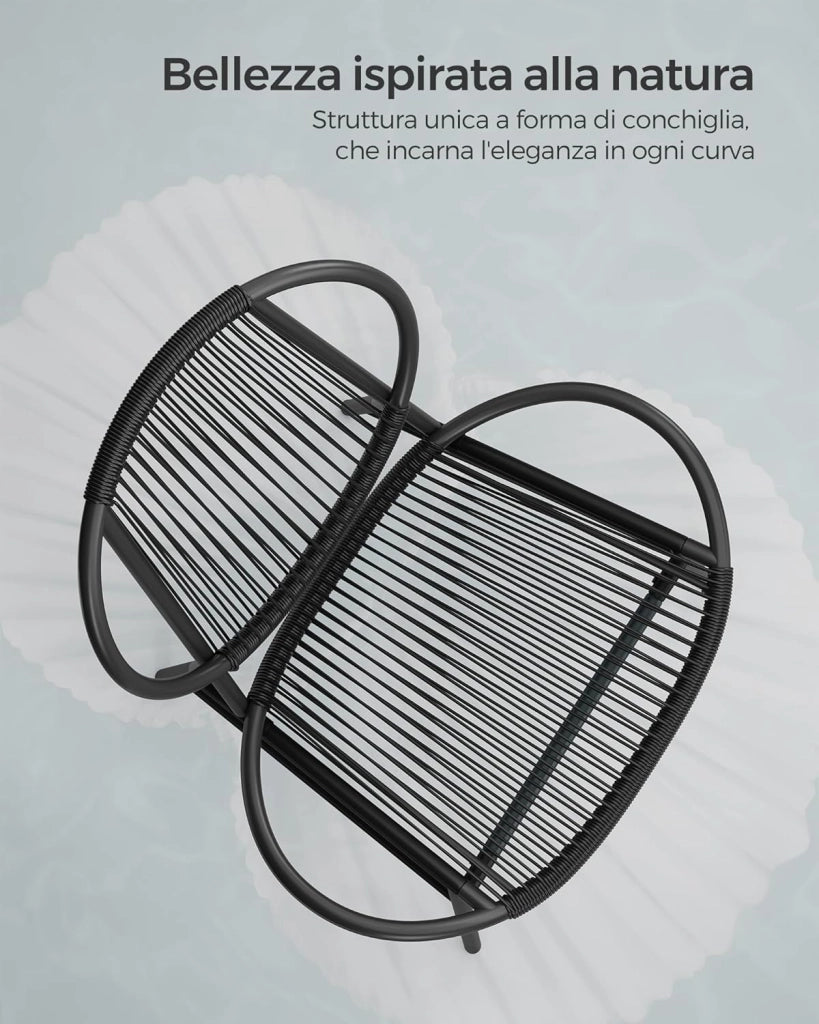 SONGMICS Set di 3 Mobili da Giardino Trattoria, Sedie Acapulco, Sedie da Esterno, Tavolino e 2 Sedie, Set di Mobili per Interni ed Esterni, Portico del Balcone, Nero Inchiostro GGF021B01