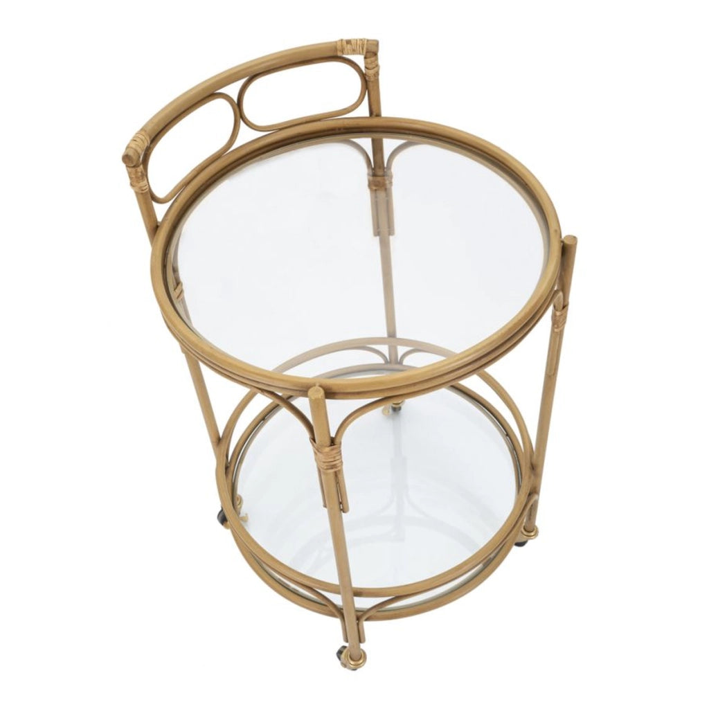 Carrello bar Panama rotondo in ferro, rattan e vetro Ø 51x74 cm