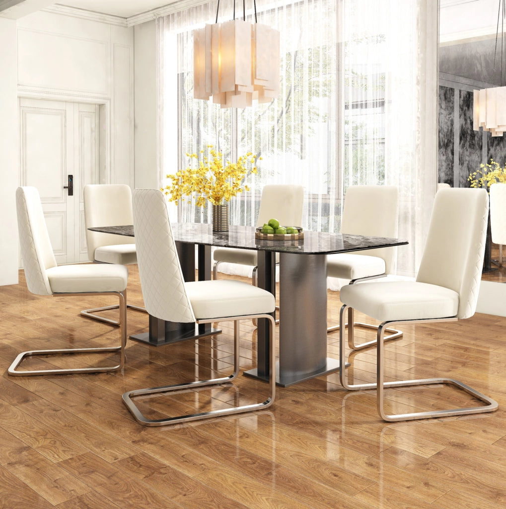 Set di 6 sedie da pranzo in velluto beige con gambe argento