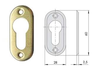 BOCCHETTA IN OTTONE PER CILINDRI SAGOMATI 06012 00- - mm.28x60, spessore mm.2,5 (06012000) - 10 pezzi CISA