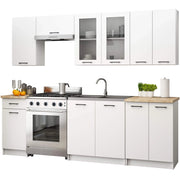 Set da cucina con vetrina AKORD OLIWIA 2,4 m Bianco 240 cm 11 ante 1 cassetto frontale Bianco 240×46×203 cm