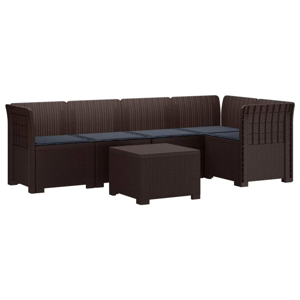 Divano da Giardino 5 Posti con Cuscini Stile Rattan PP Marrone 3444077