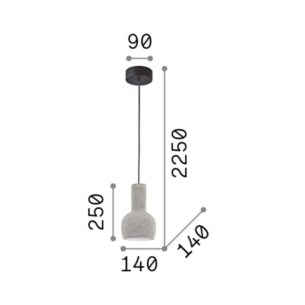 Sospensione Industrial-Minimal Oil-3 Metallo Cemento Grigio 1 Luce E27