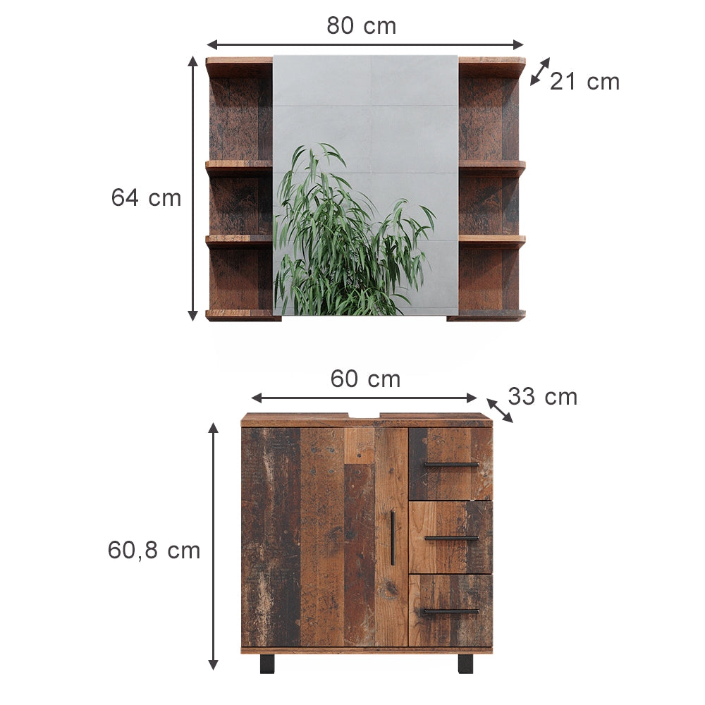 Vicco Set di mobili da bagno Rovere rustico 2 parti