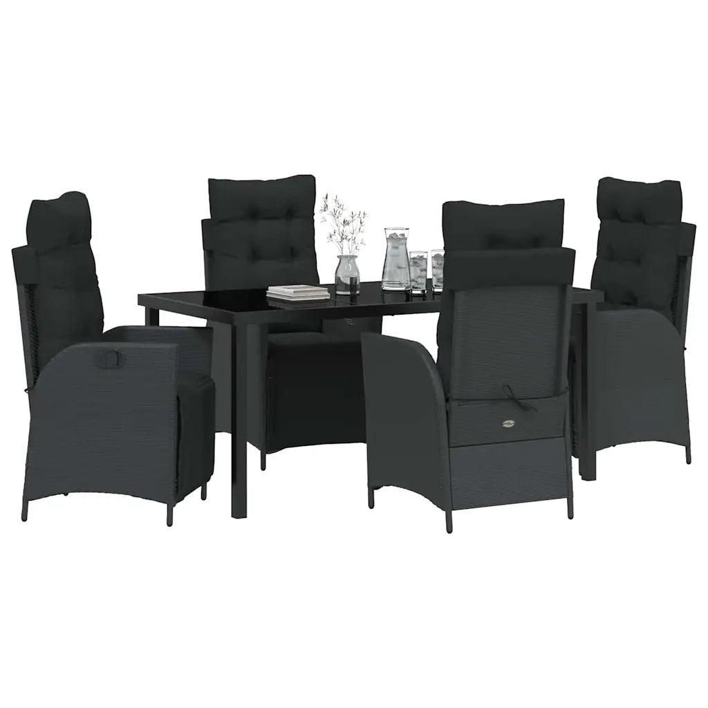Set da Pranzo per Giardino con cuscino 5 pcs Nero polyrattan 3380536
