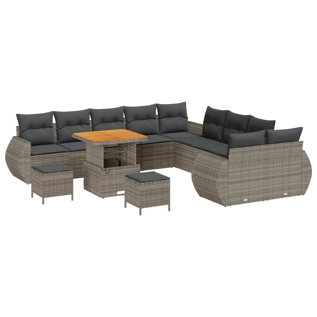 Set Divano da Giardino da 13 Pezzi con Cuscini Grigio Polyrattan Acacia