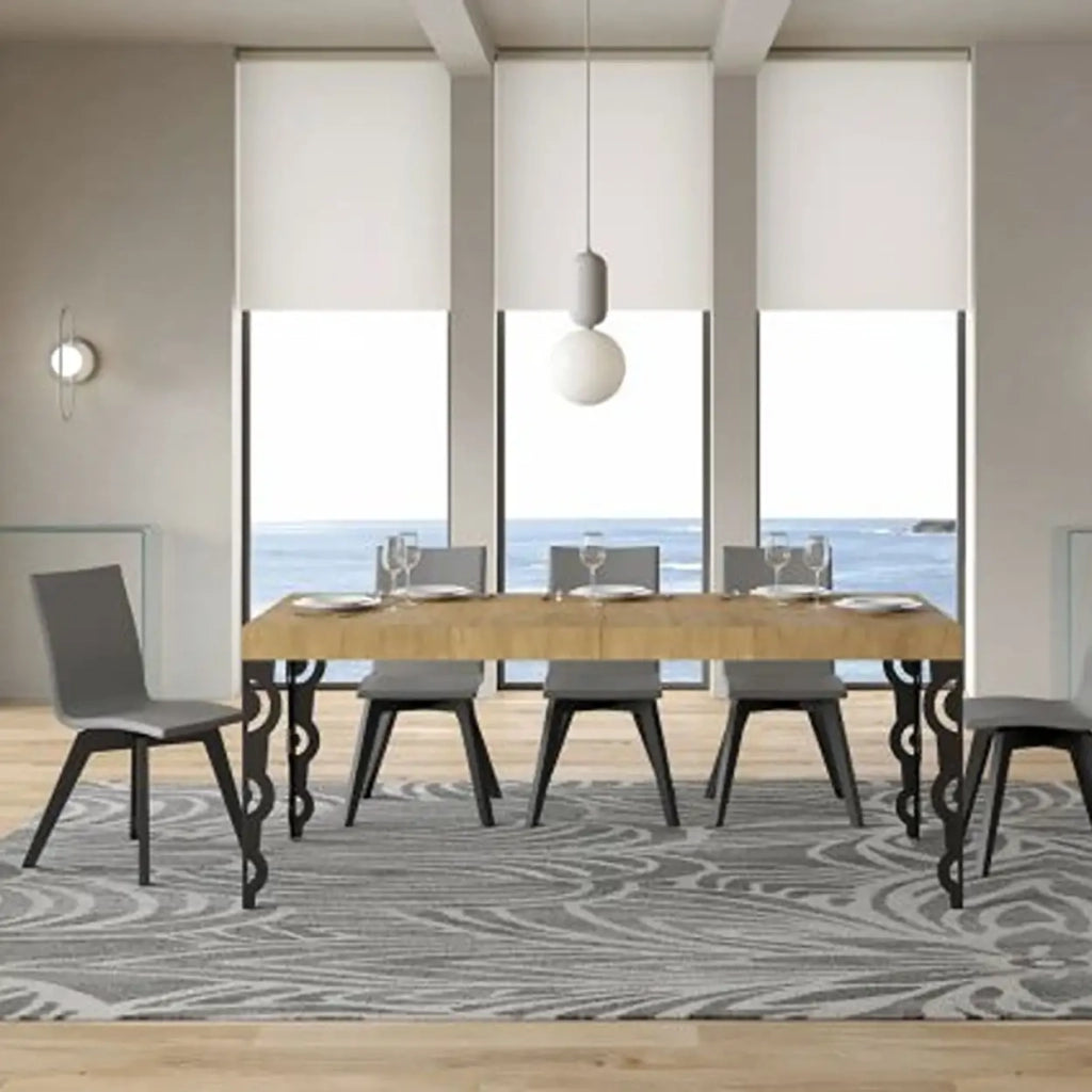 Tavolo allungabile 140/244x90 cm Karamay Premium colore quercia natura gambe antracite