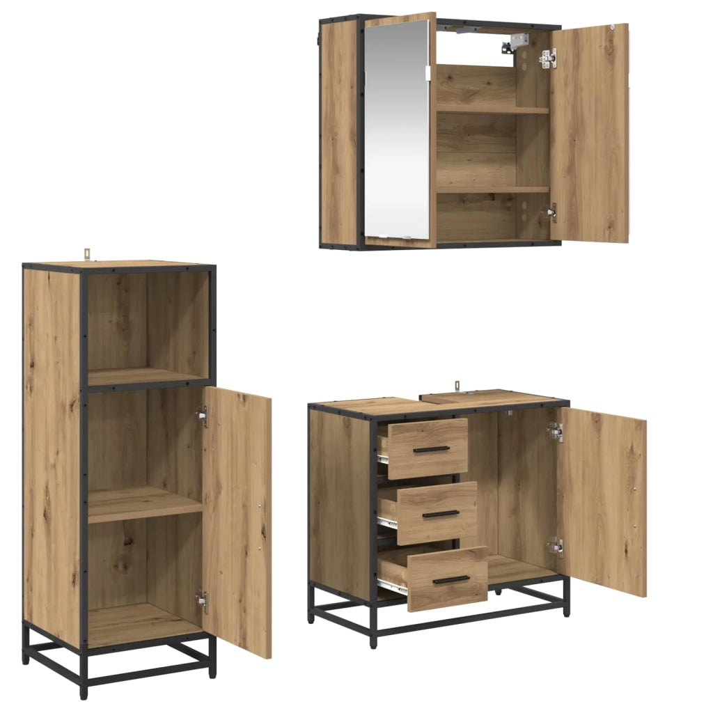 Set di mobili per il bagno con porta 3 pcs Rovere artigianale 3402394