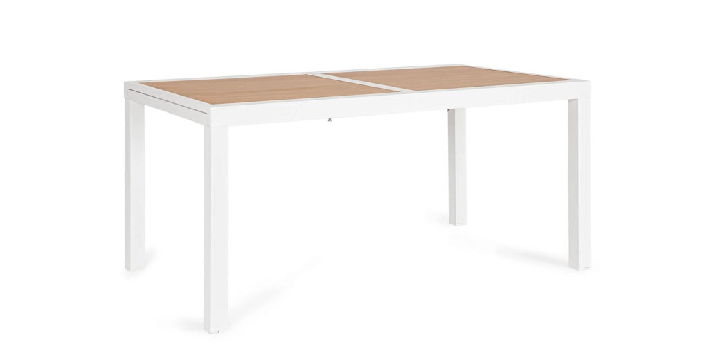 Tavolo Allungabile da Esterno 160-240x90x75h cm in Alluminio e Polywood Hilija Naturale e Bianco