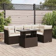 Set Divano da Giardino 6 pz con Cuscini Marrone in Polyrattan