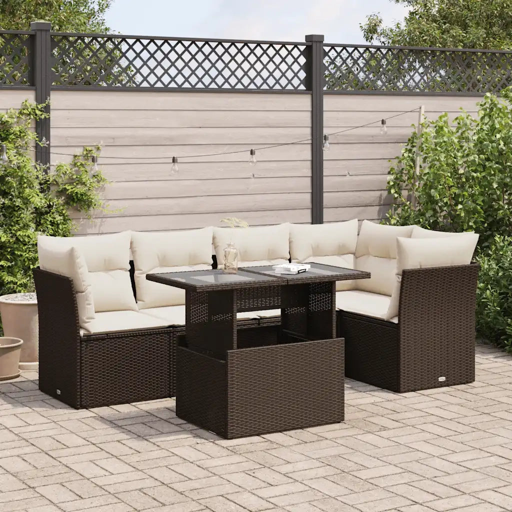 Set Divano da Giardino 6 pz con Cuscini Marrone in Polyrattan