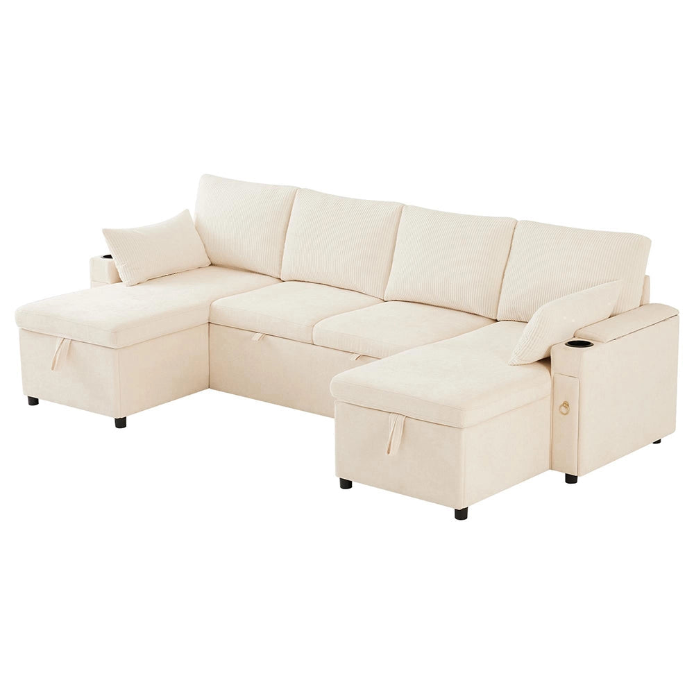 Divano letto 4 posti a U - Xylo - Angolare, con ripostiglio, beige