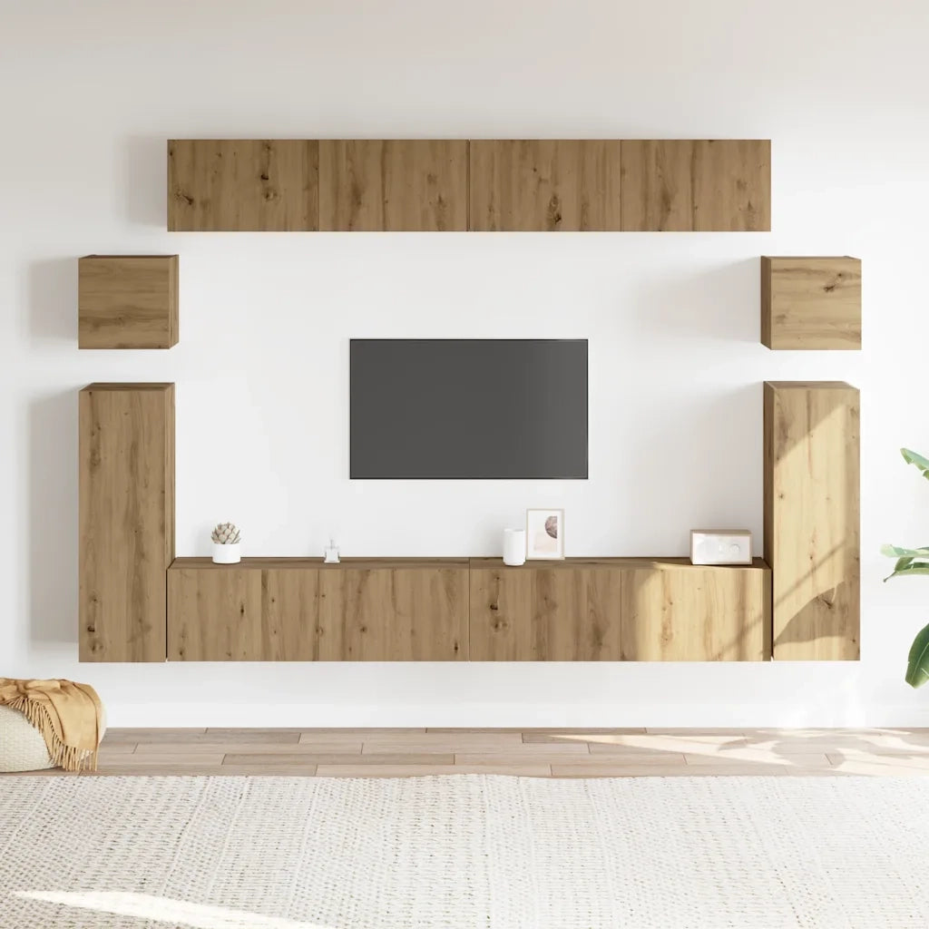 Set Mobile TV 8 pz Montato a Parete Rovere in Legno Multistrato 3329148