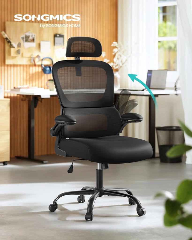 SONGMICS Sedia Ergonomica da Ufficio, Sedia Computer, Tessuto Rete a Doppio Strato, Braccioli Sollevabili, Supporto Lombare Adattabile, Poggiatesta Regolabile, per Studio, Nero Inchiostro OBN041B01