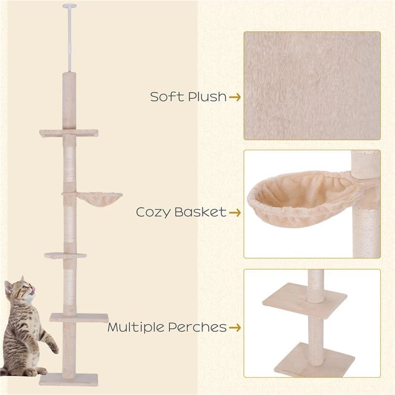 ALBERO TIRAGRAFFI MULTILIVELLO A SOFFITTO CON AMACA E ALTEZZA REGOLABILE, 40X34X230-260CM, BEIGE