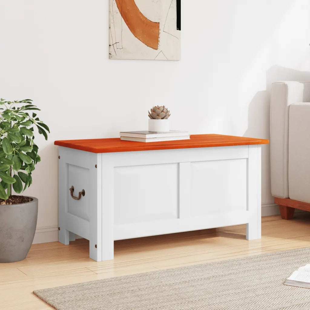 Cassapanca con Coperchio Marrone e Bianco Legno Massello Acacia CFW9320534