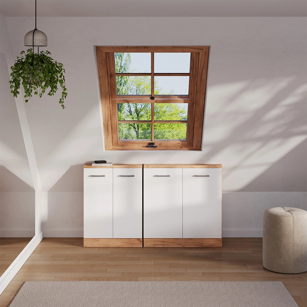 Set di mobili sottotetto Rion Bianco lucido/Rovere dorato Set di 2 Vicco