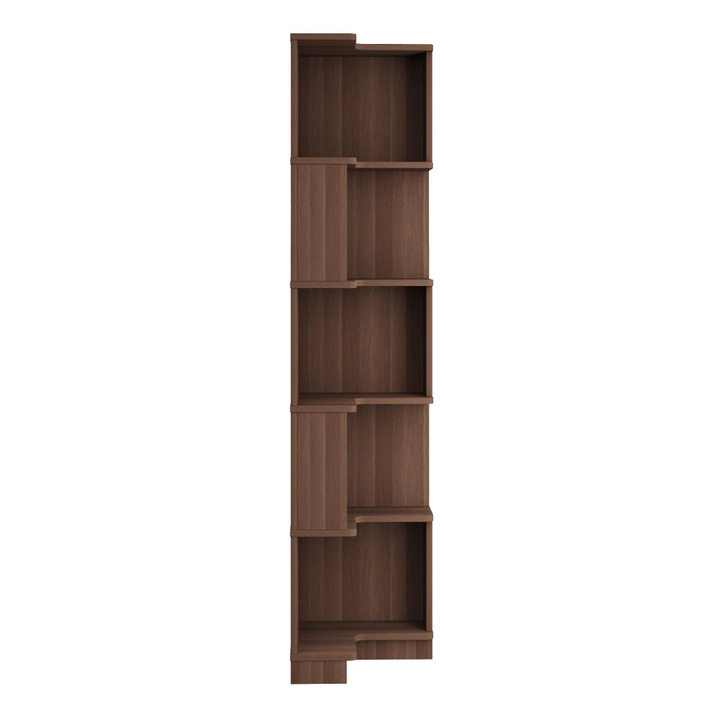 Libreria angolare a L con illuminazione LED, 63,5 x 45 x 175 cm, 5 ripiani, marrone
