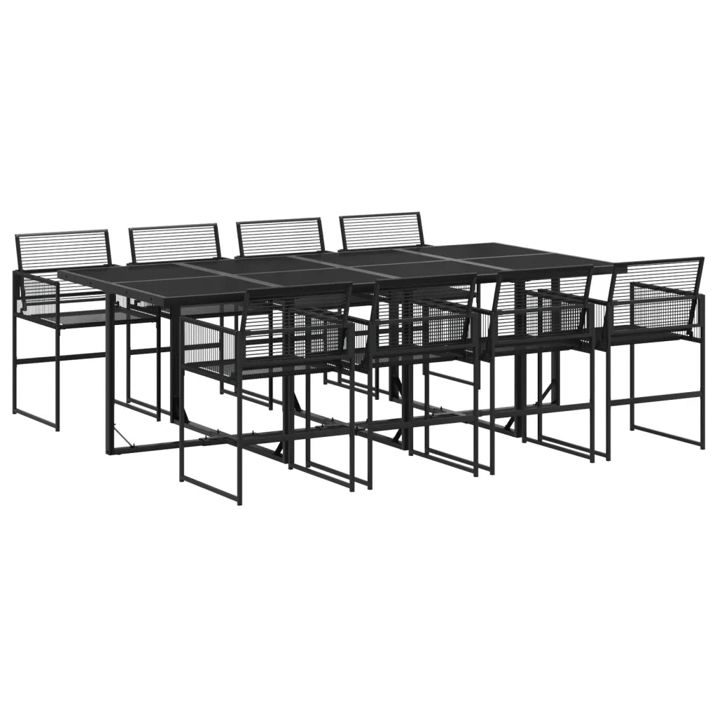 Set da Pranzo da Giardino 9 pz Nero in Polyrattan