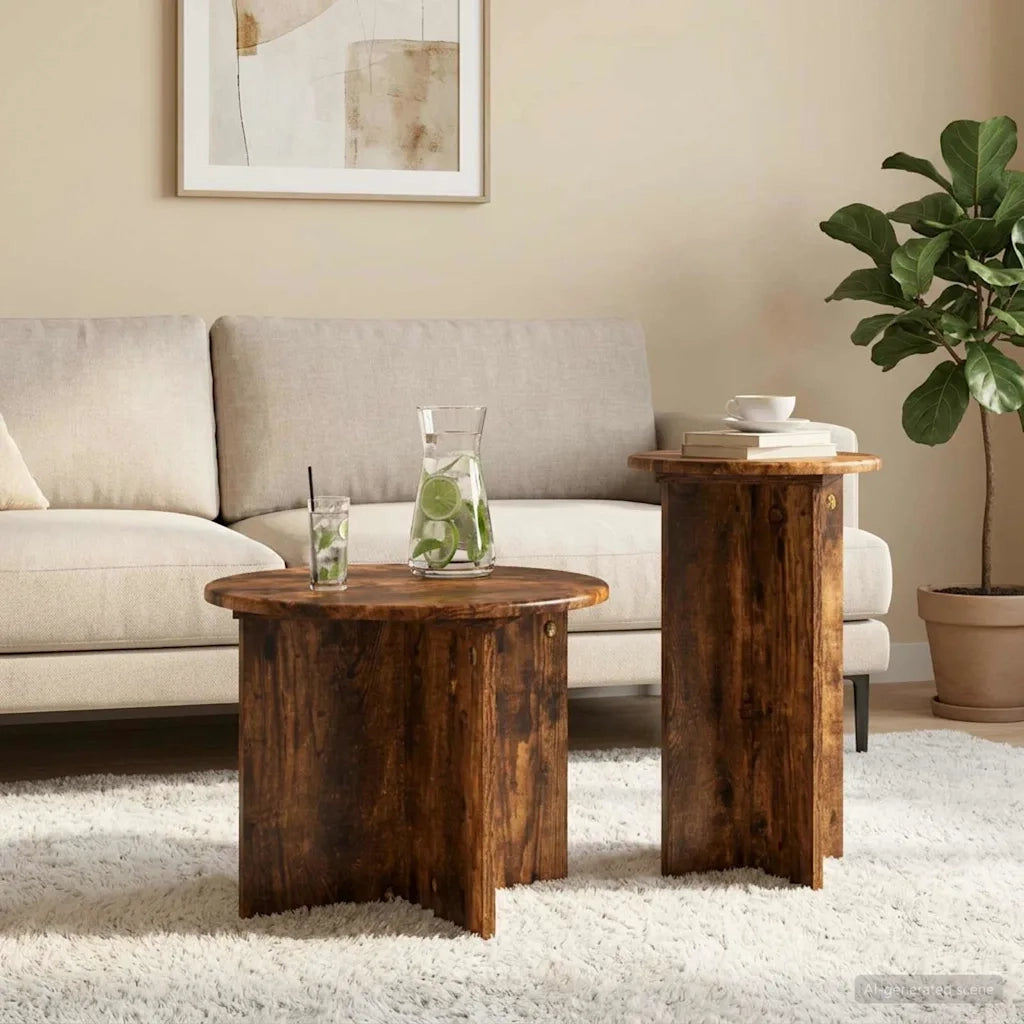 Set tavolini 2 pcs Rovere Fumo Legno ingegnerizzato 8001033