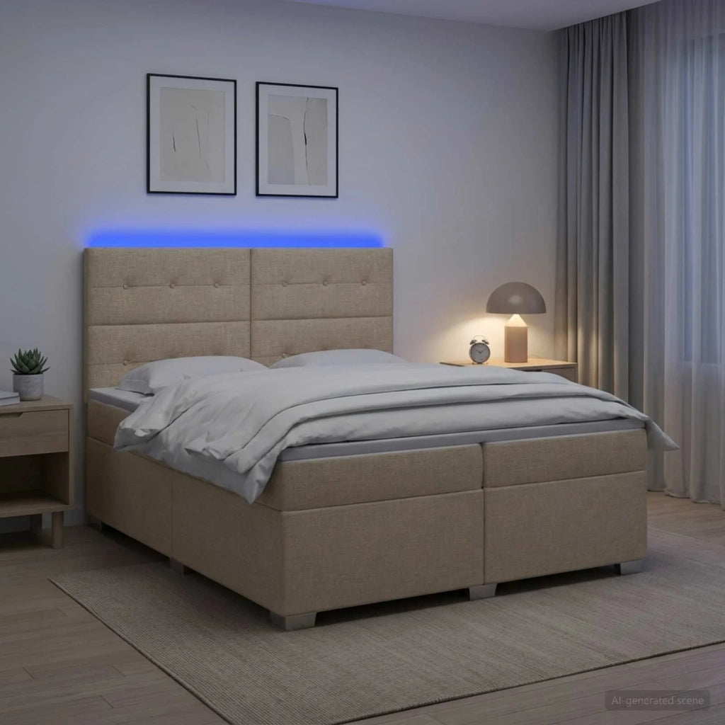 Letto box spring con materasso Crema 200 x 200 cm Tessuto 3454955