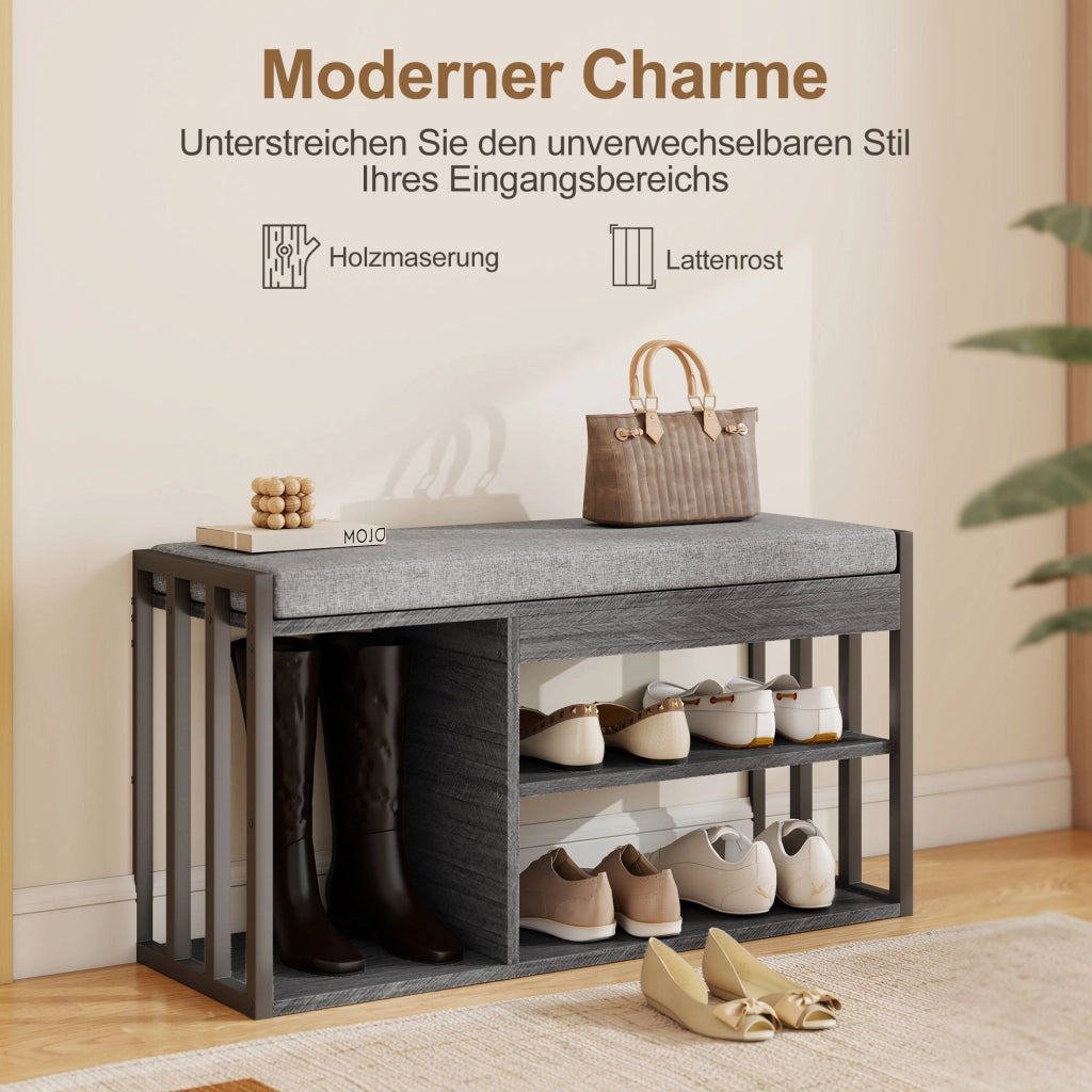 Scarpiera con panca ¨C Xylo ¨C legno grigio 3 ripiani salvaspazio ingresso
