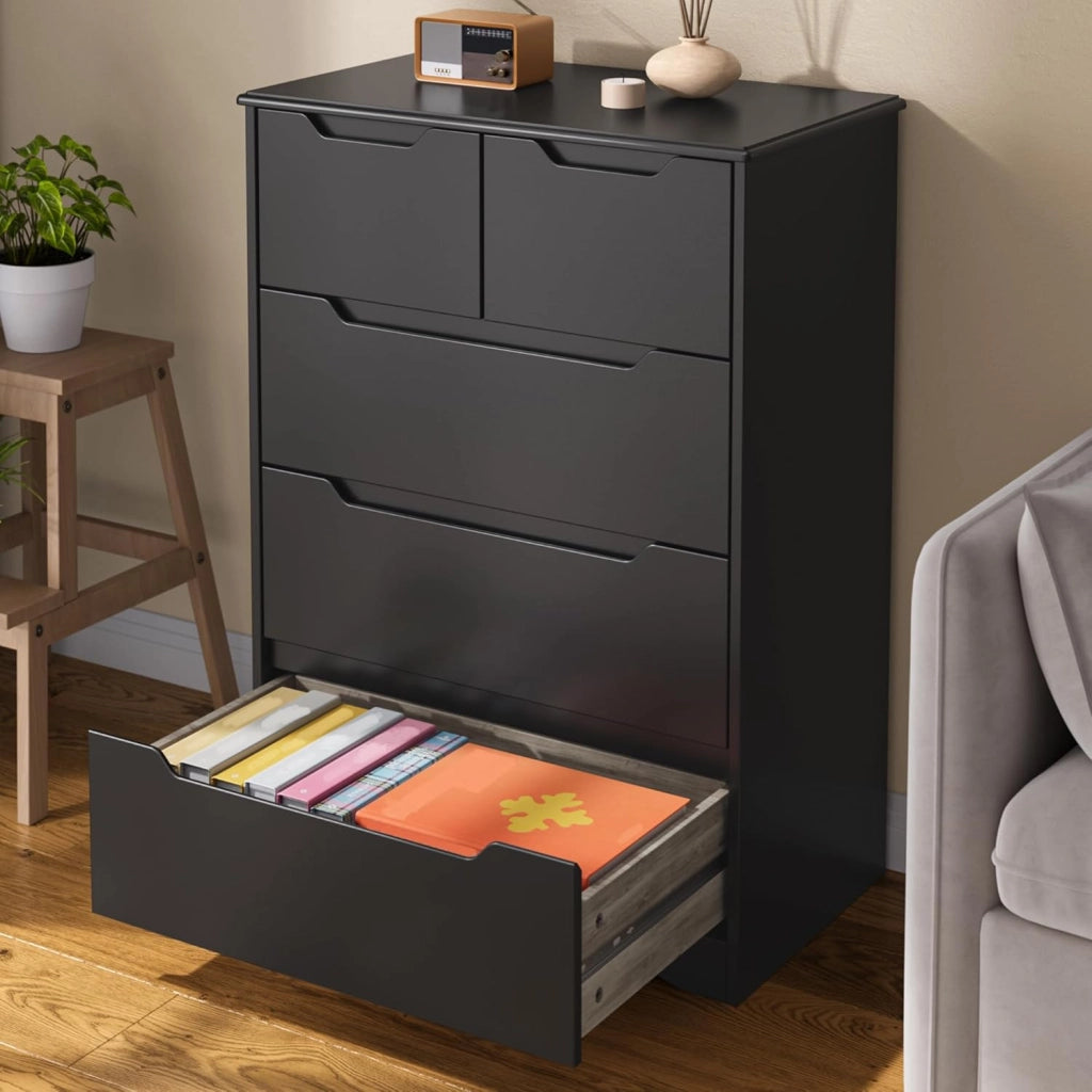 Cassettiera con 5 cassetti, armadio per camera da letto, armadietto per soggiorno, impermeabile e durevole, 94 x 72 x 41 cm (nero)