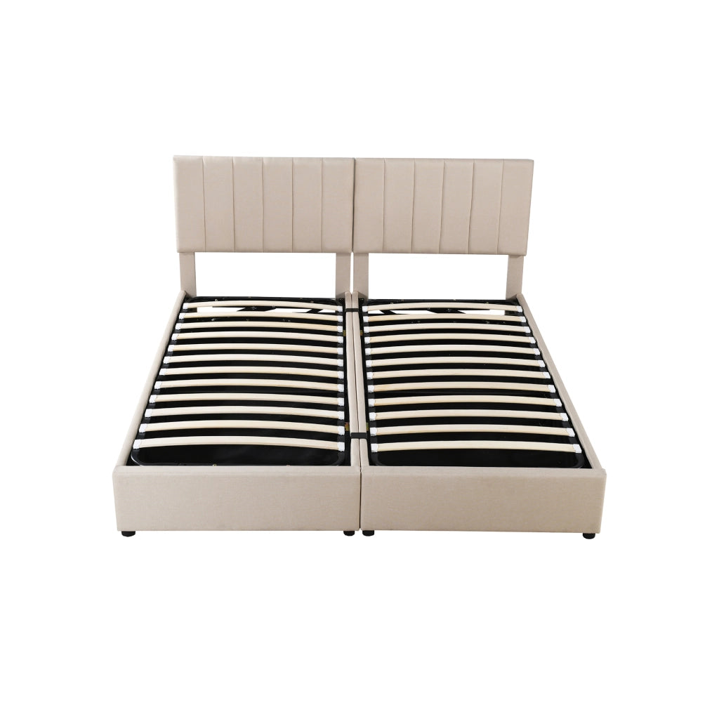letto imbottito lino beige 180 x 200 cm