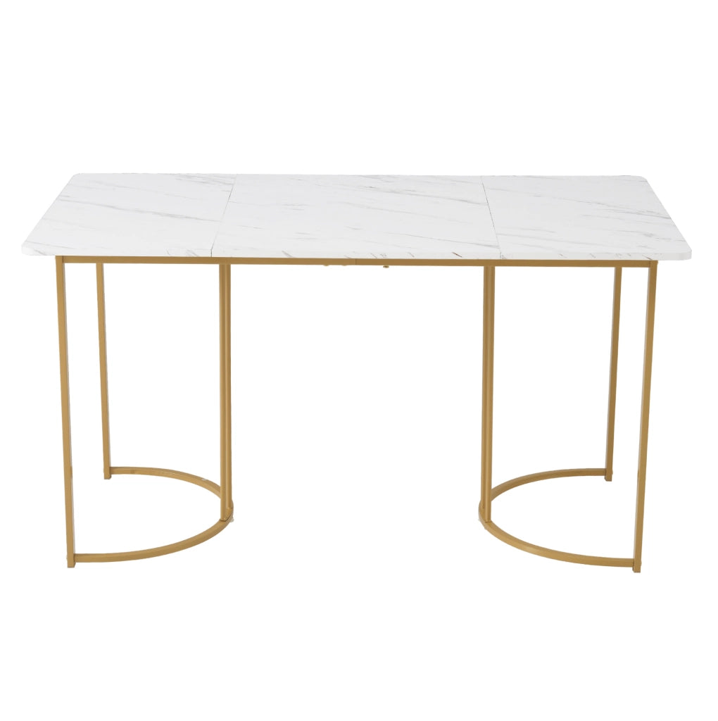 Tavolo da pranzo con 4 sedie 140x80 cm; effetto marmo; metallo; MDF; bianco