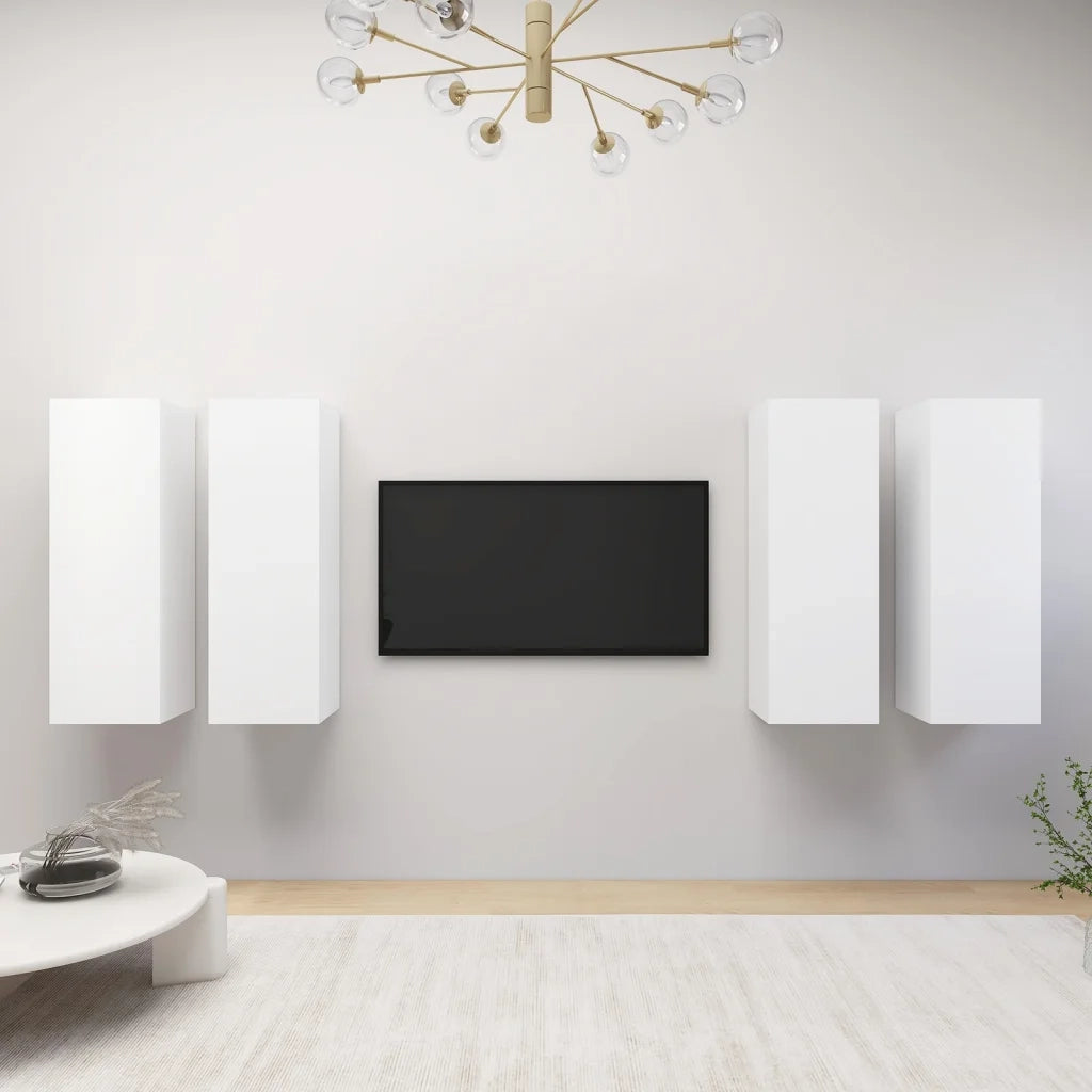 Mobili Porta TV 4 pz-Credenza per TV Bianchi 30,5x30x90 cm in Legno Multistrato