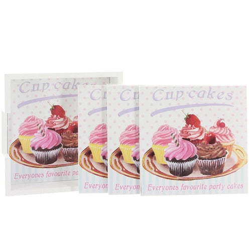Set 4 x Sottobicchieri in Legno 10 x 10 cm Colori Assortiti Snack Spuntino