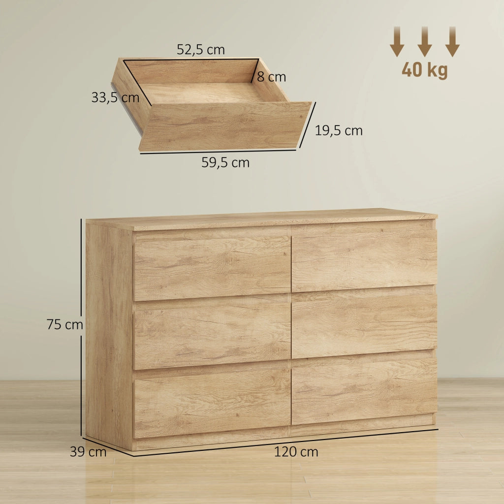 Cassettiera 6 cassetti senza maniglie design minimalista ¨C Minimal ¨C rovere 120x39x75 cm