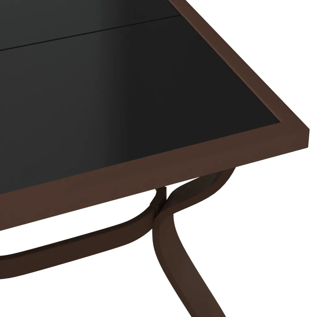 Tavolo da Giardino Marrone e Nero 140x70x70 cm Acciaio e Vetro 318772
