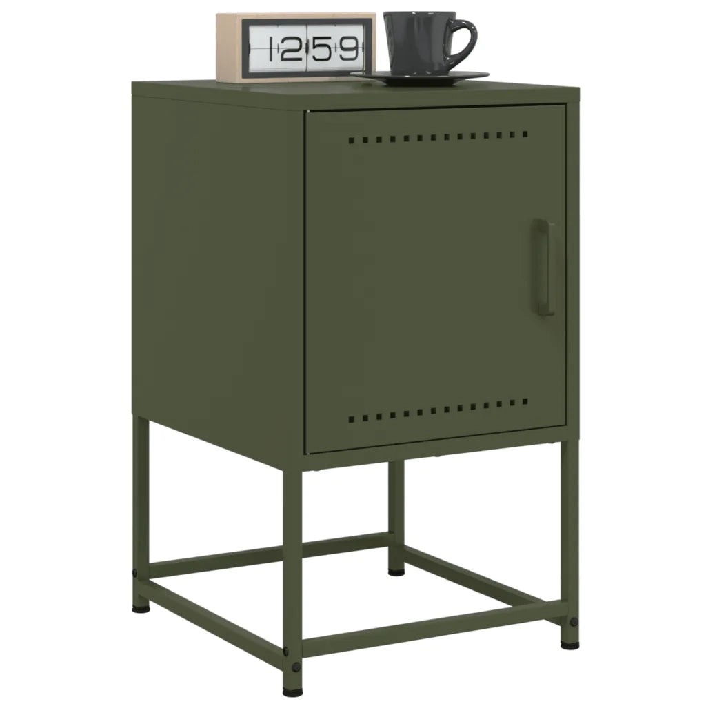 Set di 2 Comodini | Armadio da Notte | Mobiletto da notte Verde Oliva 36x39x60,5 cm in Acciaio