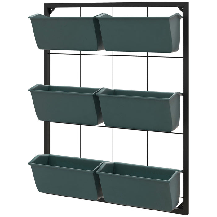 Orto Verticale a 3 Livelli con 6 Vasi 52x14x66 cm in Acciaio e Plastica Verde Scuro