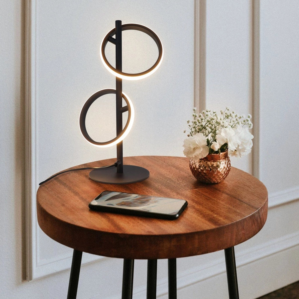 ZMH Lampada da tavolo LED nera moderna anello girevole per soggiorno