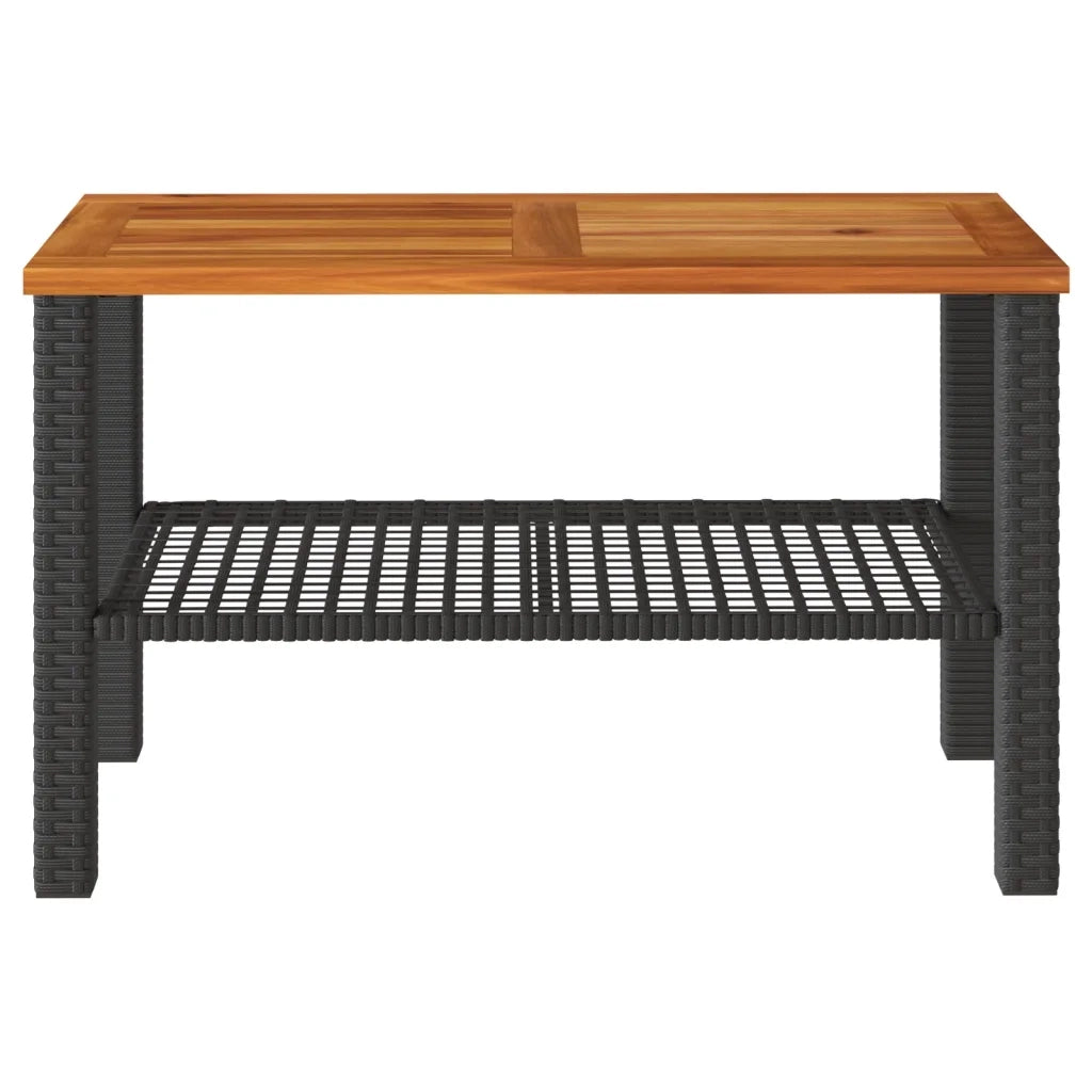 Tavolo da Giardino Nero 70x38x42cm in Polyrattan e Legno Acacia 366270