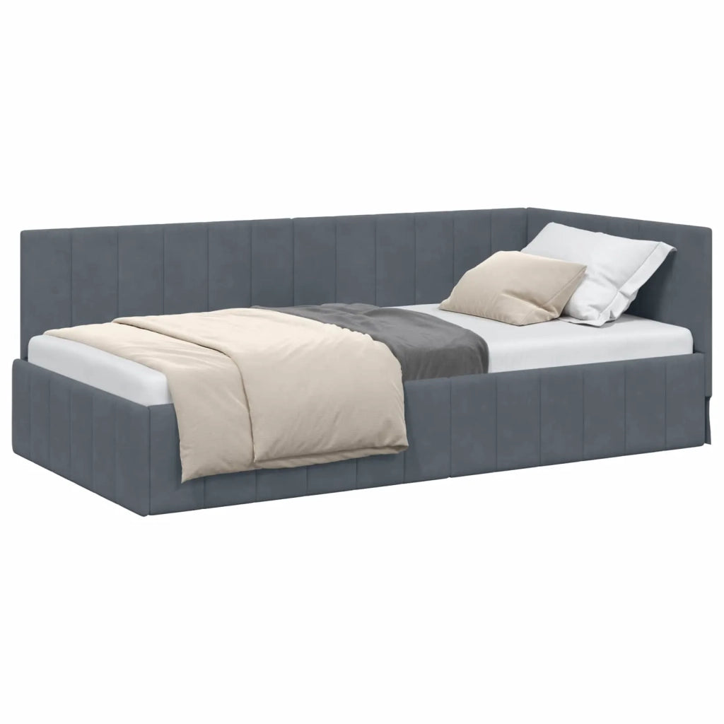 Cornice del letto ad angolo Grigio scuro 90 cm x 190 cm Velluto