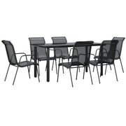 Set da Pranzo da Giardino 7 pz | Set Salotto da Giardino Nero in Acciaio e Textilene