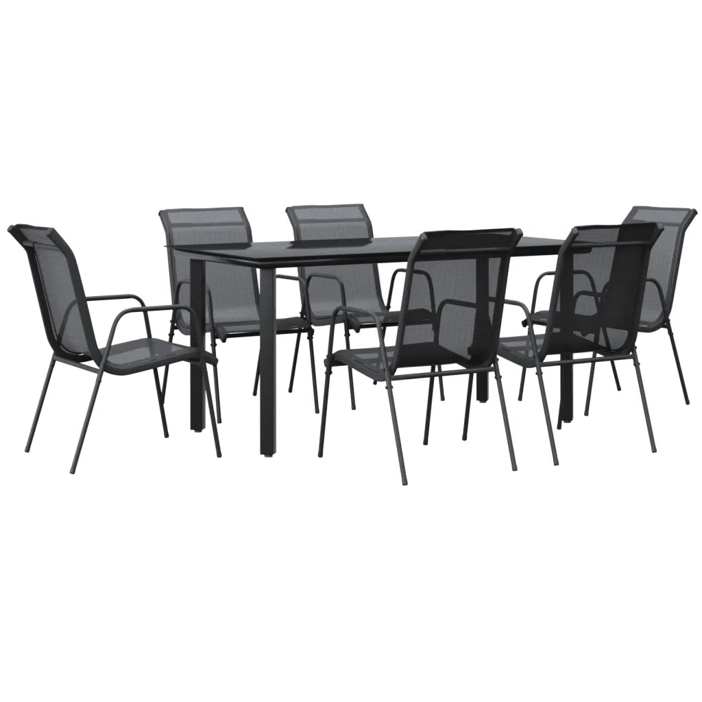 Set da Pranzo da Giardino 7 pz | Set Salotto da Giardino Nero in Acciaio e Textilene