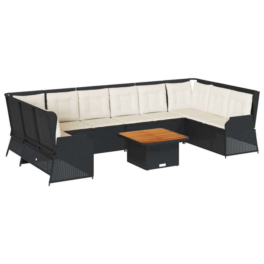 Set Salotto da Giardino con Cuscini 7pz Nero Polyrattan
