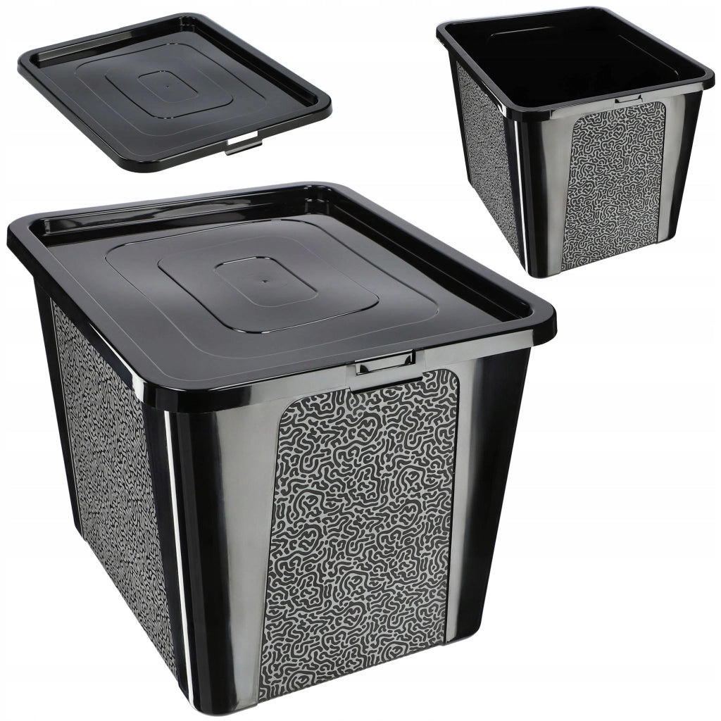 Contenitore in plastica KADAX da 30 litri con coperchio, nero, con chiusura a chiave, grande scatola organizer.