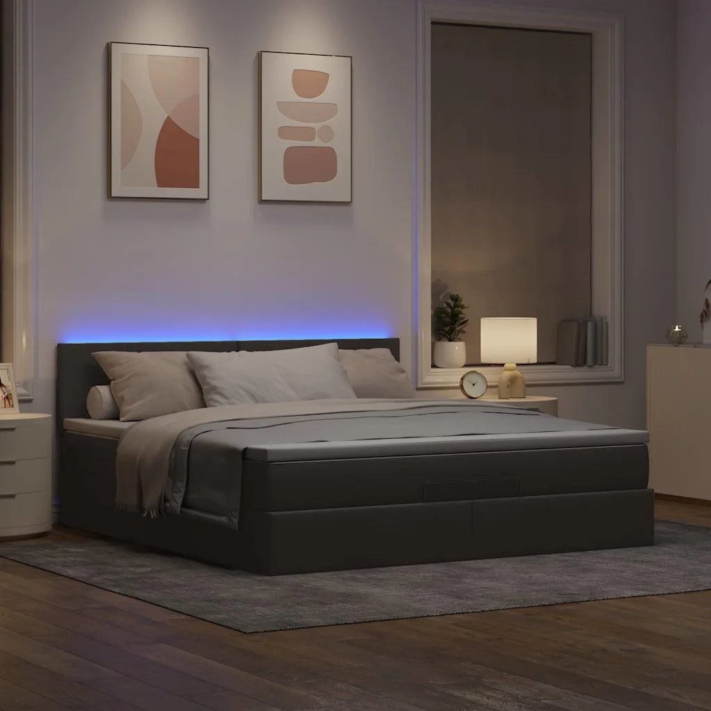 Pouf Letto con Materasso e LED Tortora 180x200cm in Tessuto 3312247
