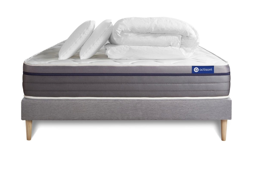 Pacchetto letto completo - Materasso 140x190cm + Box spring con doghe (kit) + 2 cuscini + Piumino - ActiMemo Zen