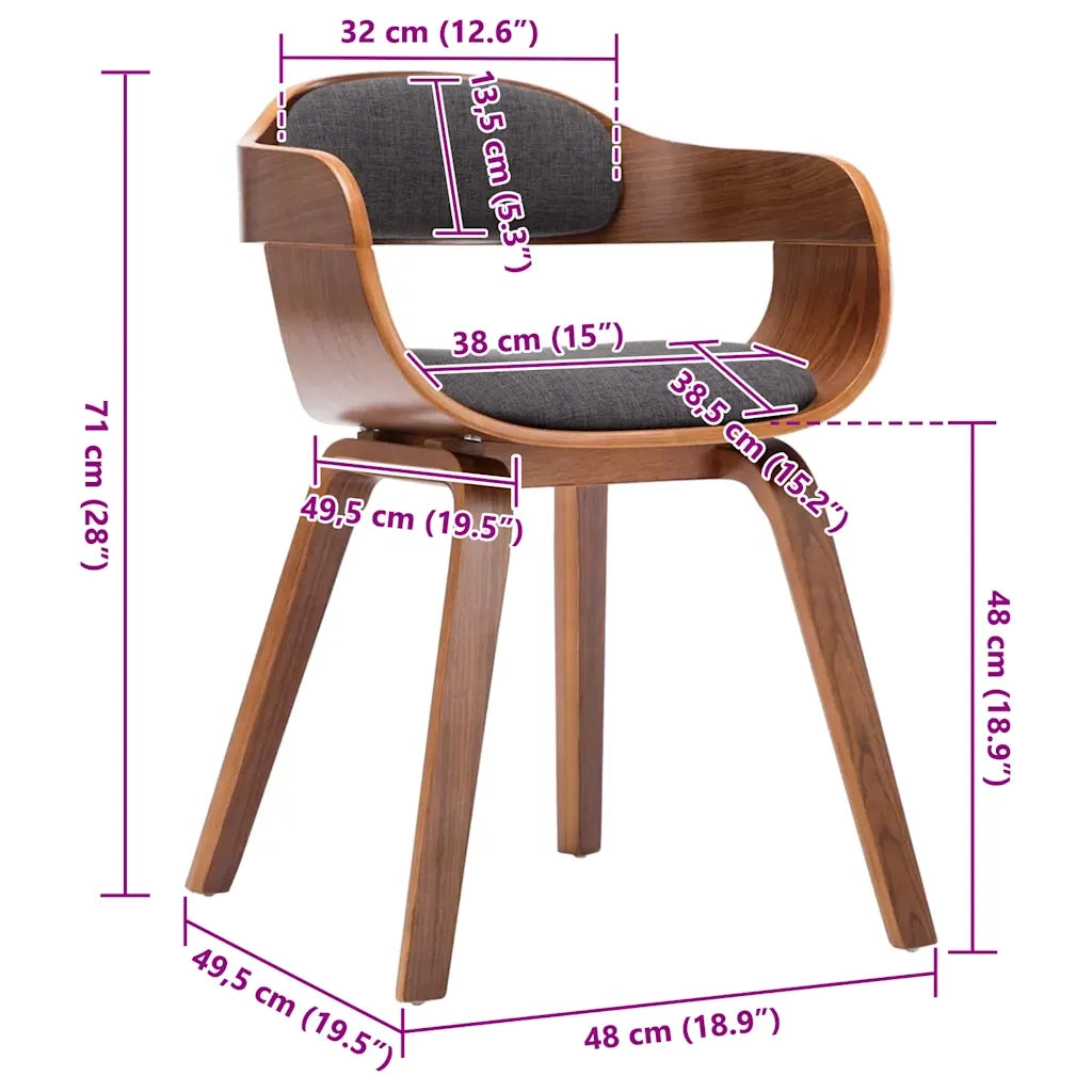 Sedia da Pranzo Grigio Scuro in Tessuto e Legno Curvato 283132