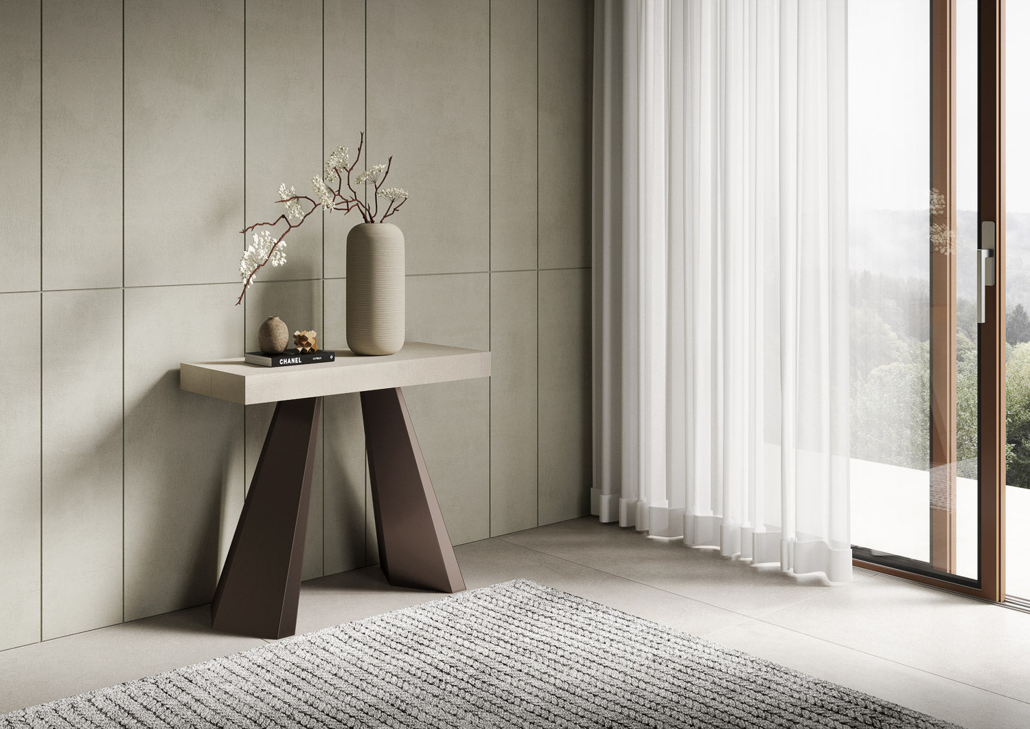 Consolle Allungabile 90-300x40x77 cm Diamante Premium Cashmere Telaio Orso