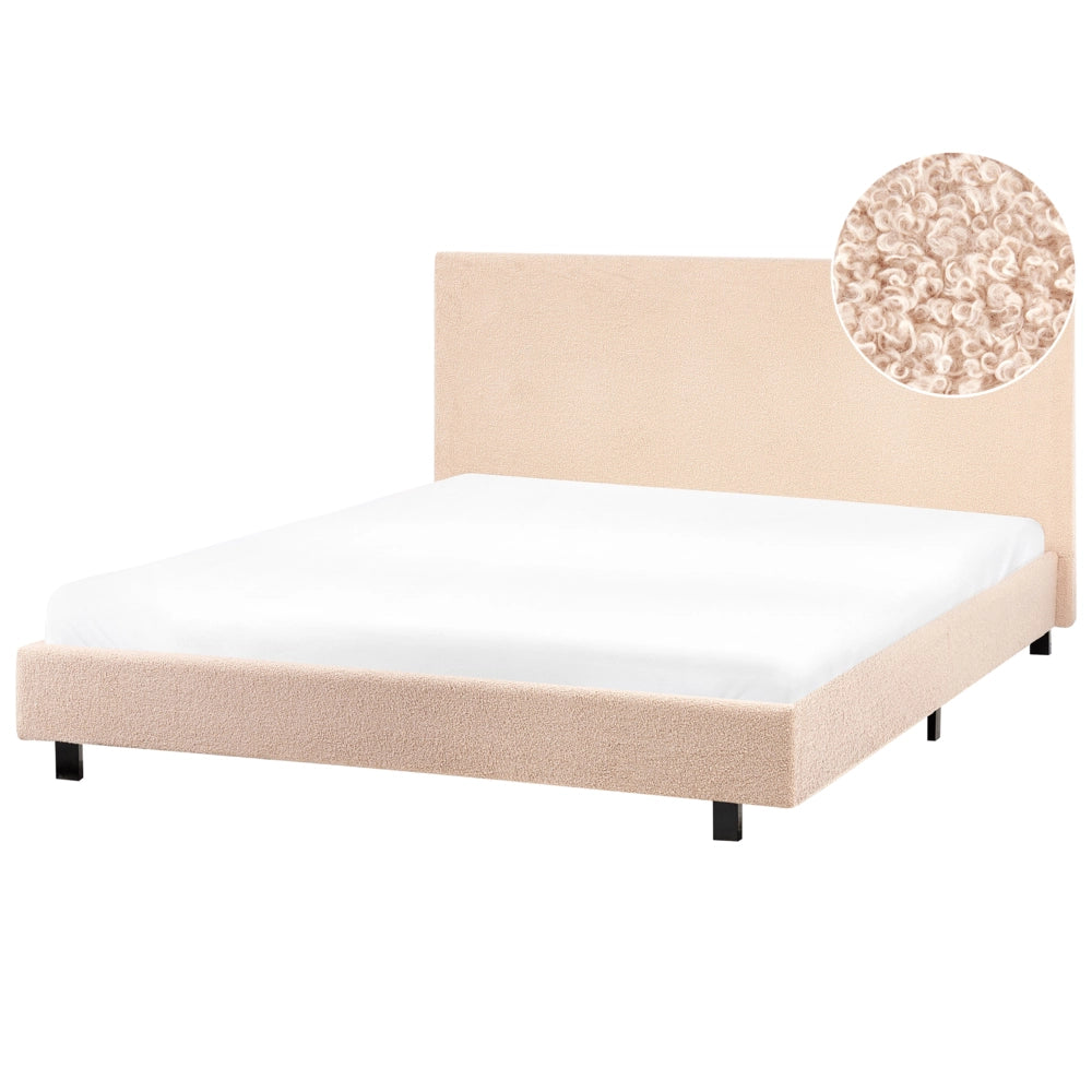Letto ad acqua bouclé beige 140 x 200 cm con materasso poggiatesta Design moderno